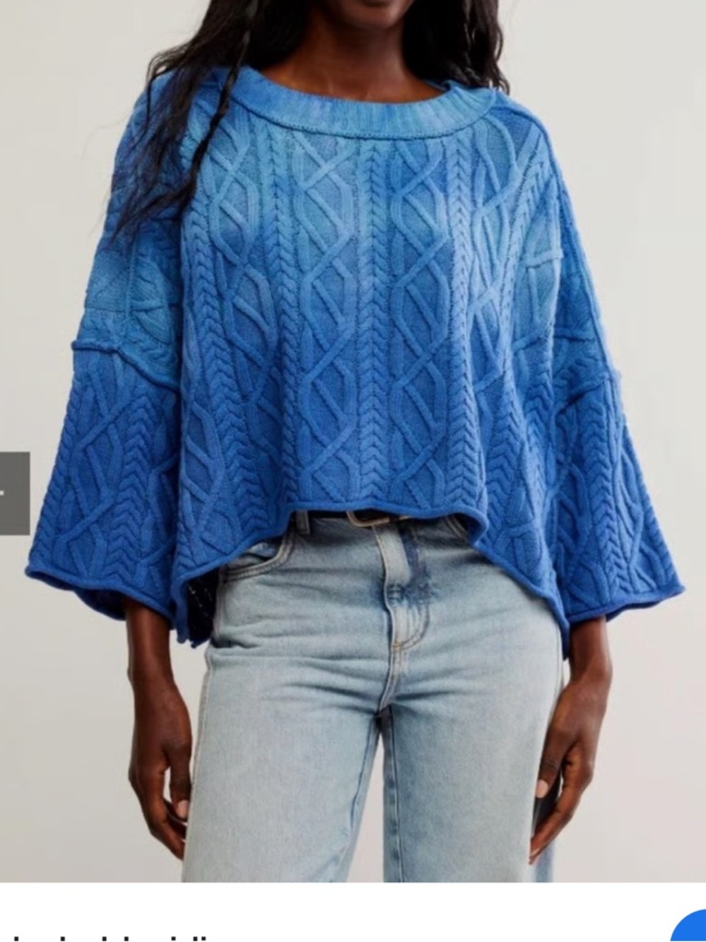 Free People blue tie dye Washed Ashore 100% cotton cable knit cropped Sweater